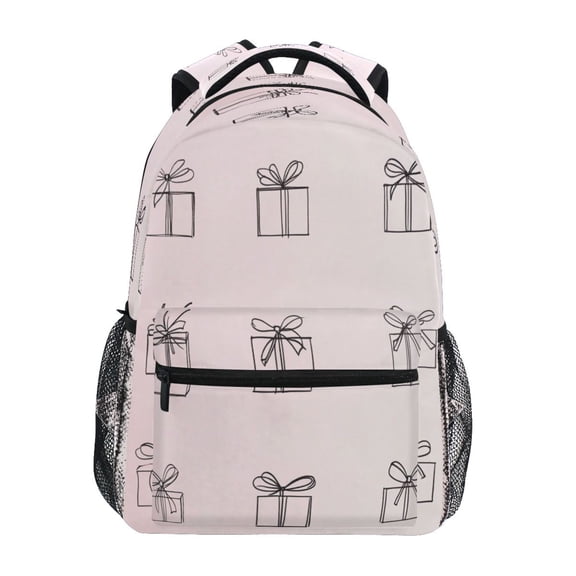 Sketched Gift Boxes Pattern Stylish Large Backpack 15L Self-Standing Durable Twill for School, Office and Travel Use