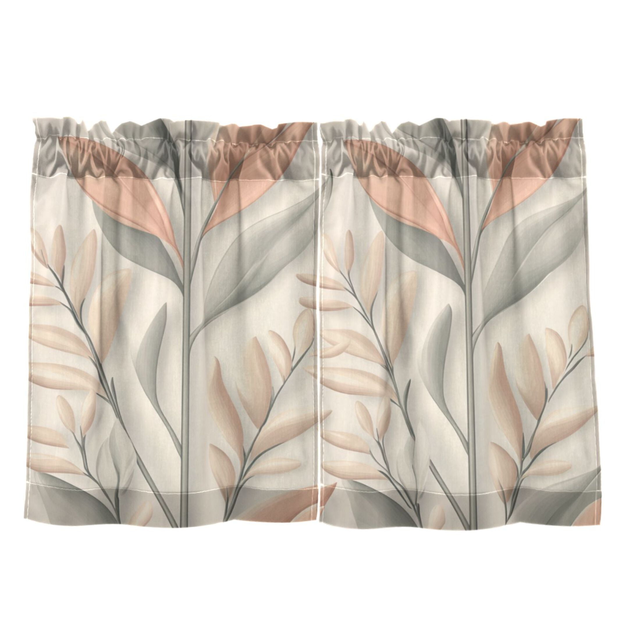 Sketched Grass 27"x36" Linen Look Cafe Curtain Set with Privacy and UV Protection