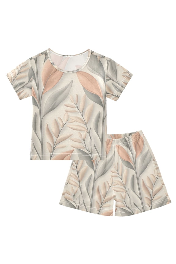 Sketched Grass Summer Pajama Set Soft Cotton Short Sleeve Sleepwear 2PCS Pajama Sets Breathable Lounge Set Size 5Y