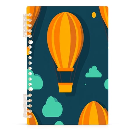 Sketched Hot Air Balloon A5 8.3x5.7in PP Notebook, Adjustable Rings, 60 Sheets, Diary or Journey Note