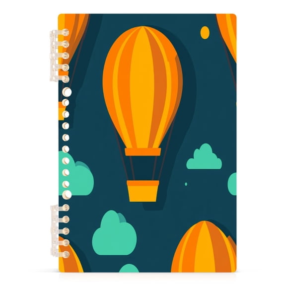Sketched Hot Air Balloon A5 8.3x5.7in PP Notebook, Adjustable Rings, 60 Sheets, Diary or Journey Note