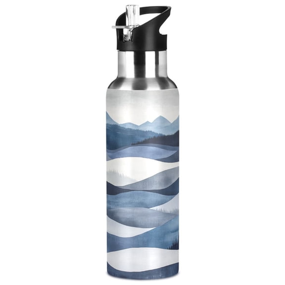 Sketched Mountains 1000ml Double Walled Stainless Steel LeakProof Sports Bottle Thermo 8h Portable