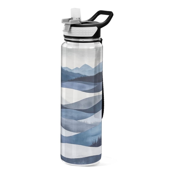 Sketched Mountains 1000ml Tritan Sport Bottle Straw LeakProof Food-Grade Portable Wide Handle