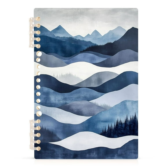 Sketched Mountains A5 8.3x5.7in PP Notebook, Adjustable Rings, 60 Sheets, Diary or Journey Note