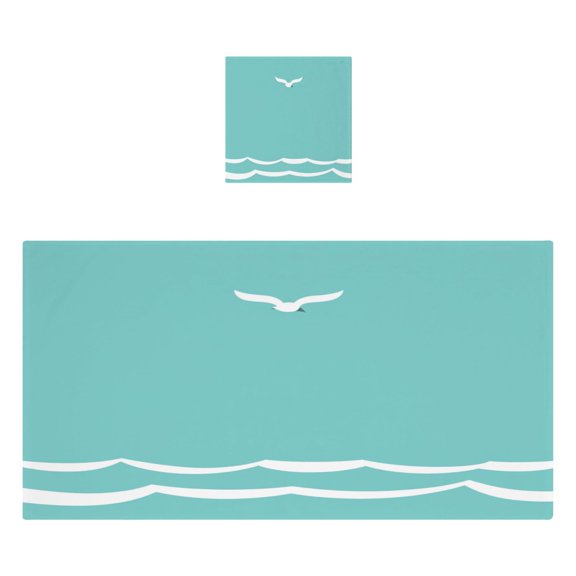 Sketched Seagull 2 Piece Cotton Bath and Face Towel Set Soft and Absorbent, for Beach Pool Bathroom