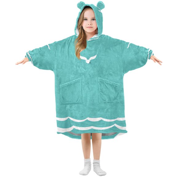 Sketched Seagull Wearable Blankets Hoodie Oversize Sherpa Wearable Soft Blanket Warm Cozy 3-14 Age