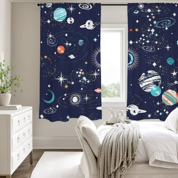 Sketched Space - Large Window Curtains - Blackout Drapes 52x63