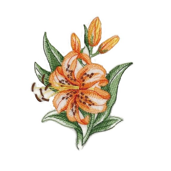 Sketched Tiger Lily Single Embroidered Iron on/Sew patch [4.5" X 5"]