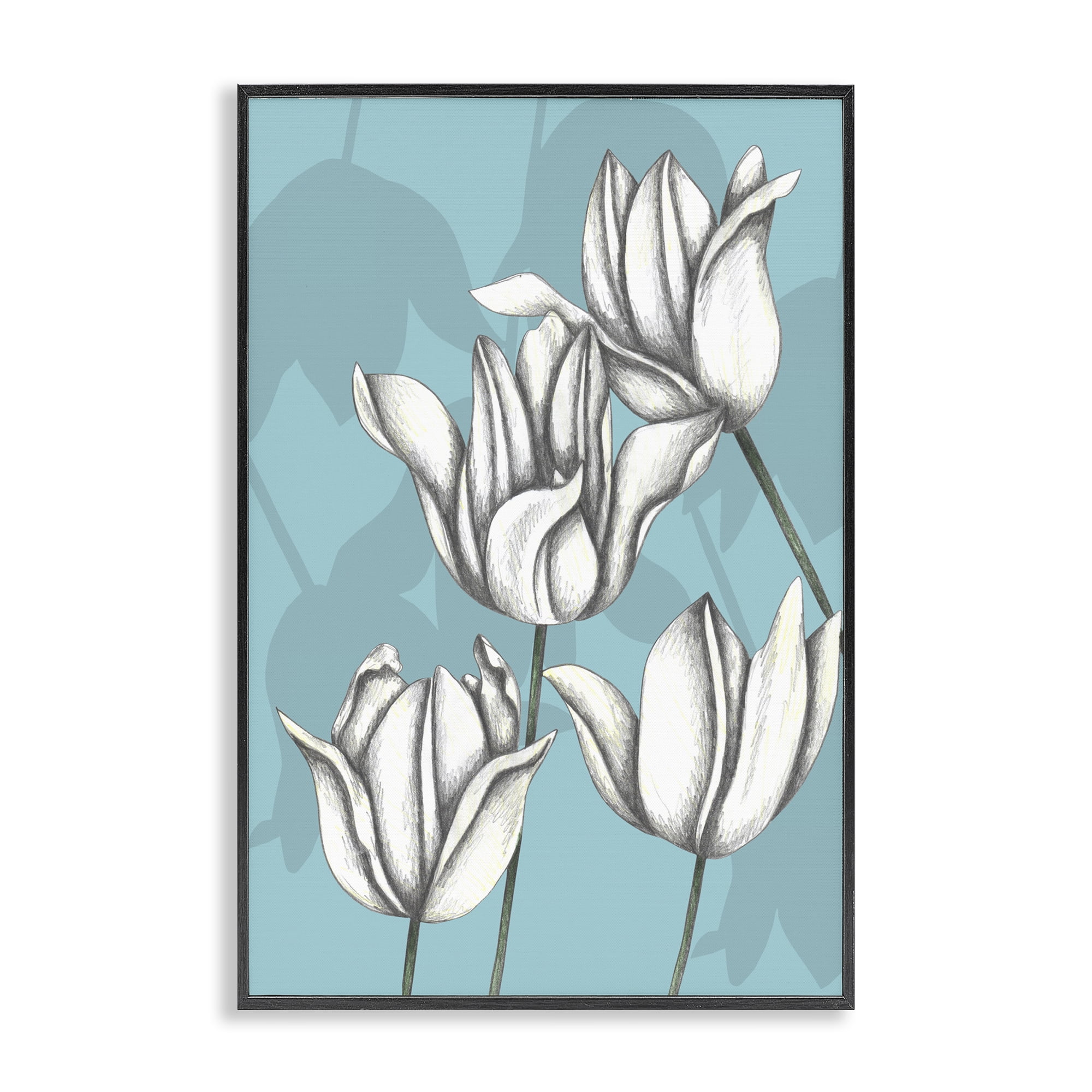 Sketched Tulips Keep Growing Black Framed Giclee Art, design by Cecilia Battaini