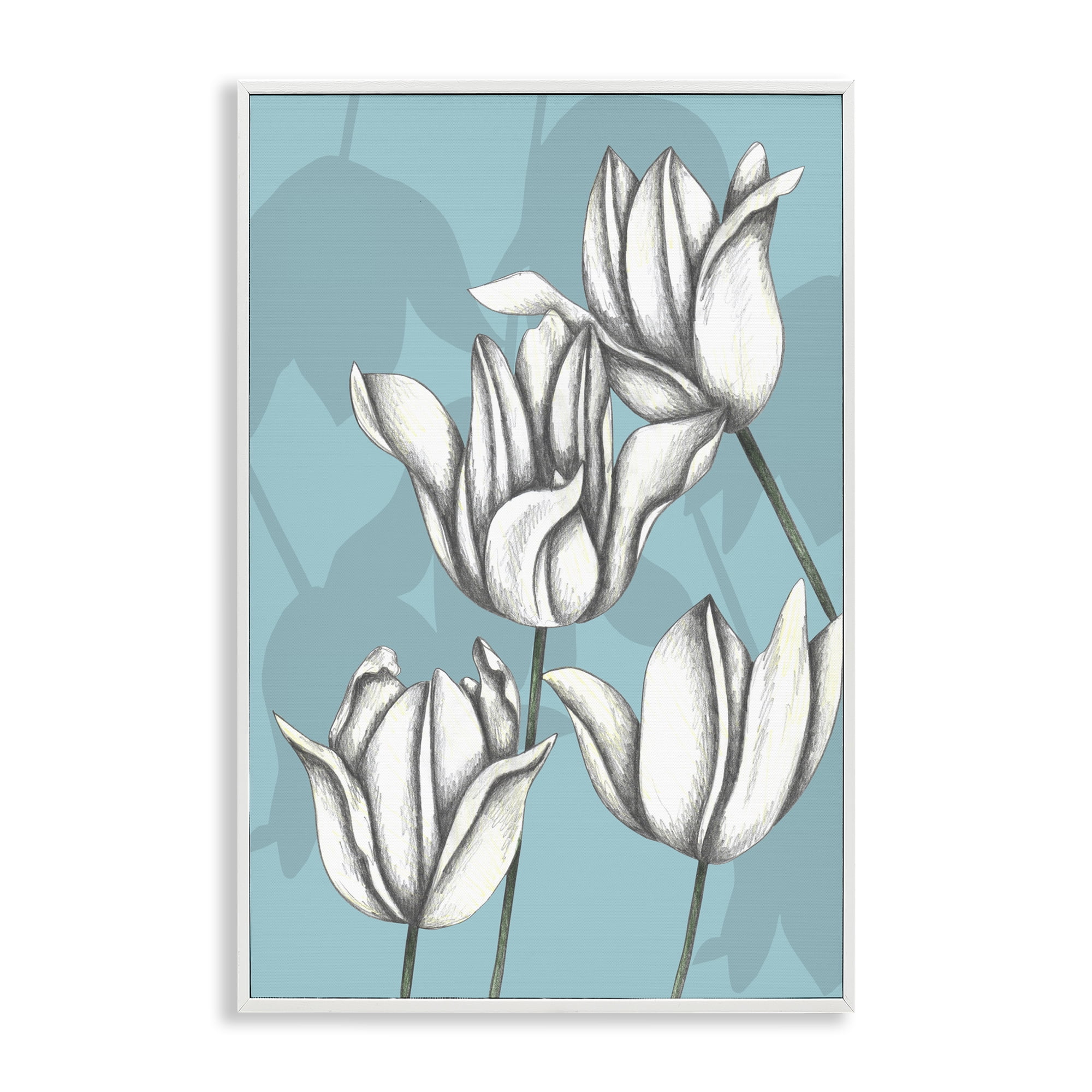 Sketched Tulips Keep Growing White Framed Giclee Art, design by Cecilia Battaini