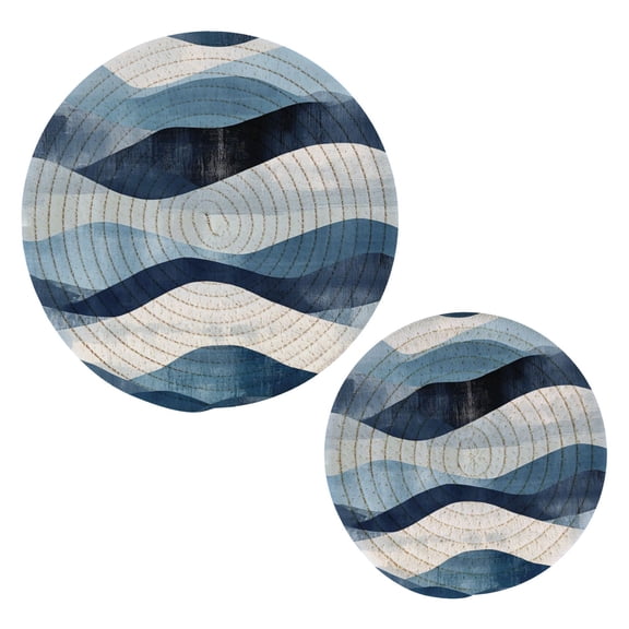 Sketched Waves Pattern Cotton Braided Potholders, 2 Pack Heat-Resistant Pads 7.09'' and 9.45''