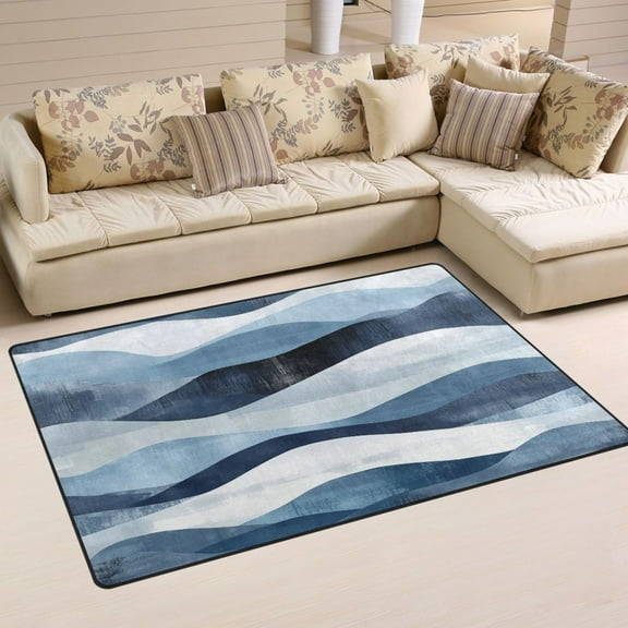 Sketched Waves Pattern Soft Polyester Area Rug 31''x20'', Non Slip, Memory Foam, Water Absorbent
