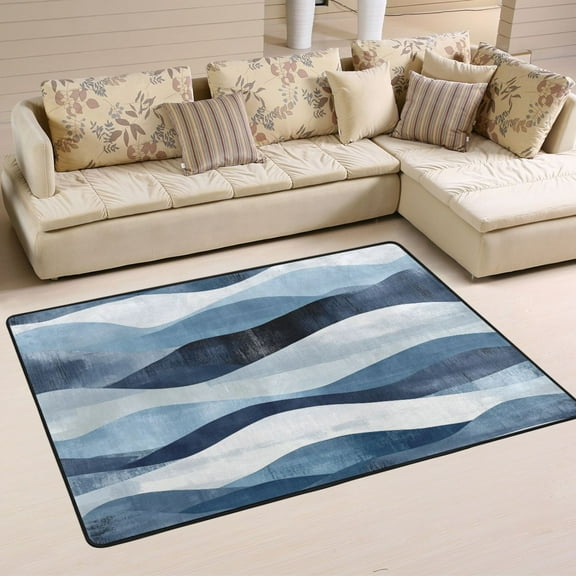 Sketched Waves Pattern Soft Polyester Area Rug 36''x24'', Non Slip, Memory Foam, Water Absorbent