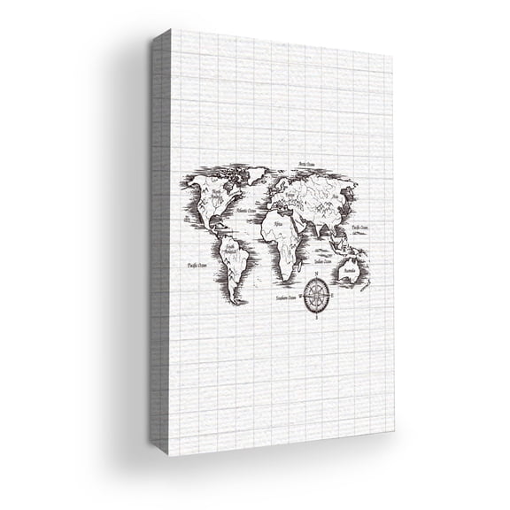Sketched World Map Canvas Wall Art by Mavis Print- 16x20 inches Map Wall Decor | UV & Water Resistant HD Printed & Wooden framed wall art | Modern Wall Decor for Gift | Made in USA