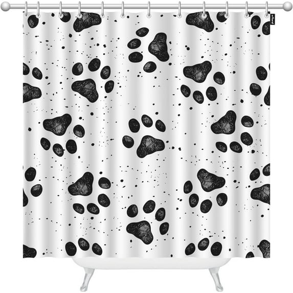Sketches Dog Paw Prints Shower Curtains for Bathroom Texture Composed Black and White Polyester Waterproof Shower Curtain with Hooks 72 x 72 Inch