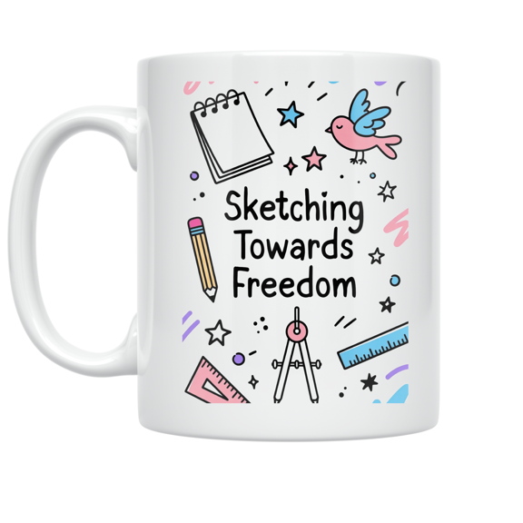 Sketching Towards Freedom Doodle Art - Art Enthusiast - 11 oz Ceramic Coffee Mug