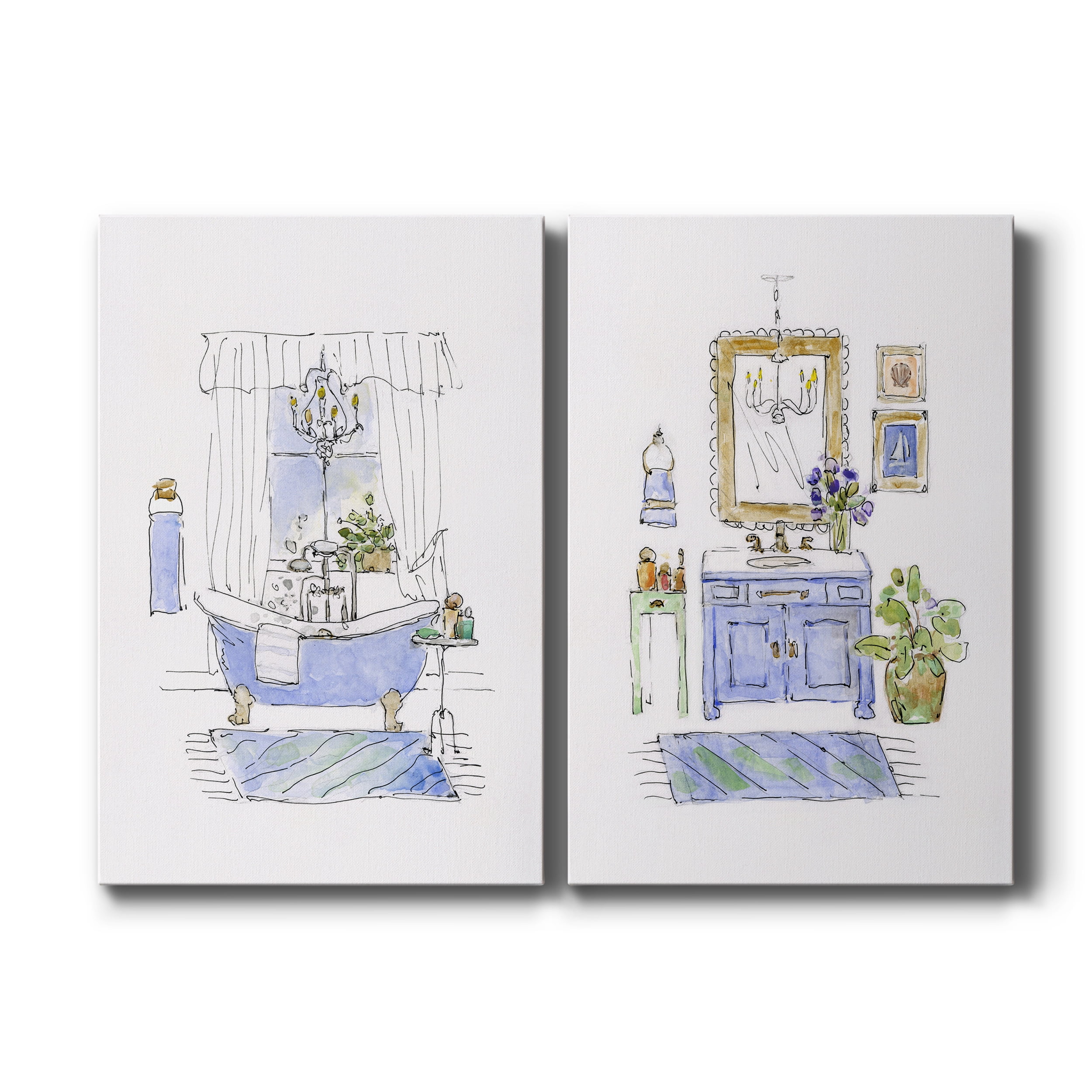 Sketchy Bath I Premium Gallery Wrapped Canvas - Ready to Hang - Set of 2 - 12 x 18 Each