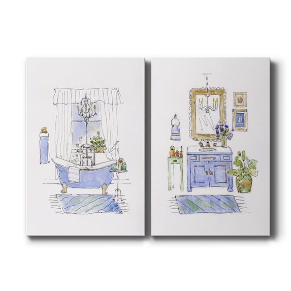 Sketchy Bath I Premium Gallery Wrapped Canvas - Ready to Hang - Set of 2 - 18 x 27 Each