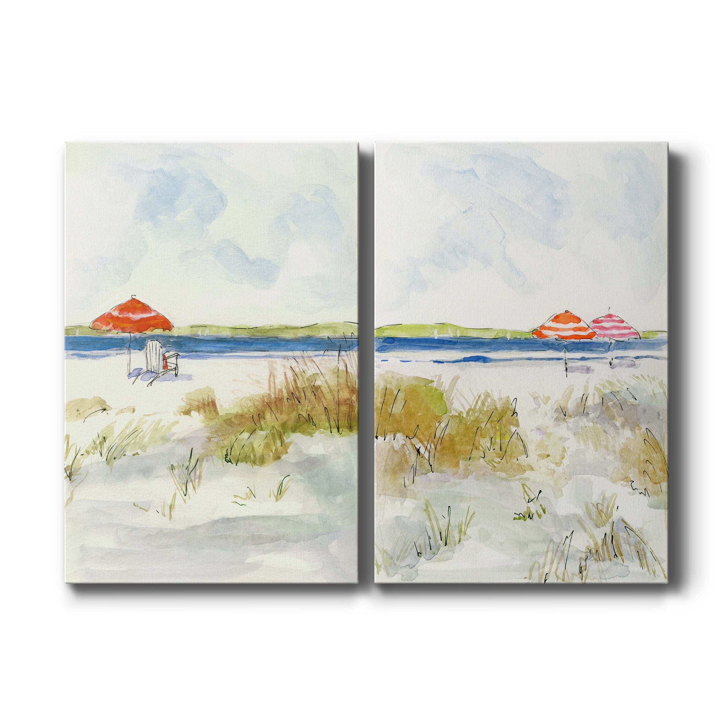 Sketchy Beach I Premium Gallery Wrapped Canvas - Ready to Hang - Set of 2 - 18 x 27 Each