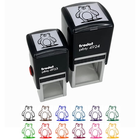 Sketchy Chubby Standing Grizzly Bear Self-Inking Rubber Stamp Ink Stamper - Black Ink - Small 1 Inch
