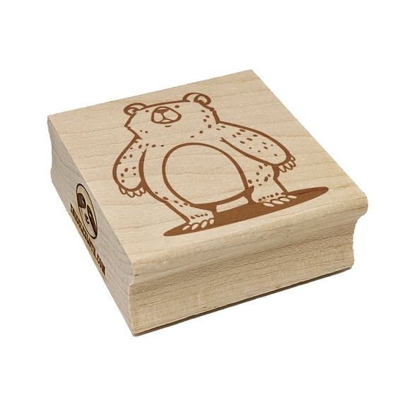 Sketchy Chubby Standing Grizzly Bear Square Rubber Stamp Stamping Scrapbooking Crafting - Small 1.25in