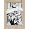 thumbnail image 1 of Sketchy Duvet Cover Set, Gondola in Venice European Famous Canal History Mediterranean Holiday Image, Decorative 2 Piece Bedding Set with 1 Pillow Shams, Twin Size, Black and White, by Ambesonne, 1 of 3