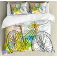 thumbnail image 1 of Sketchy Duvet Cover Set King Size, Hands Drawn Image of A Bicycle Abstract Colorful Pattern with Bow on a Bike Image, Decorative 3 Piece Bedding Set with 2 Pillow Shams, Multicolor, by Ambesonne, 1 of 3