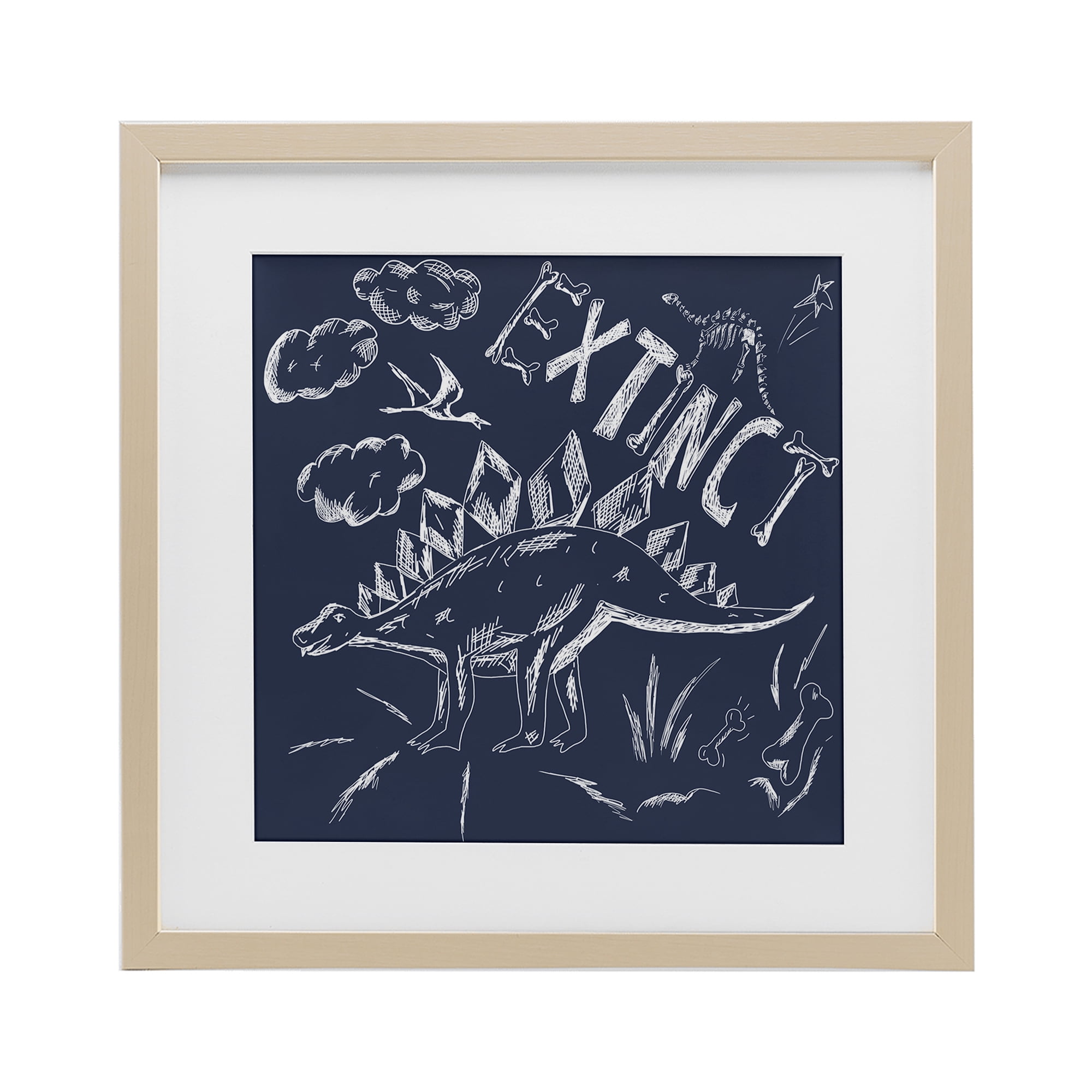 Sketchy Extinct Dinosaur Birch Framed Print Under Glass, design by HUE and MI and Sangita