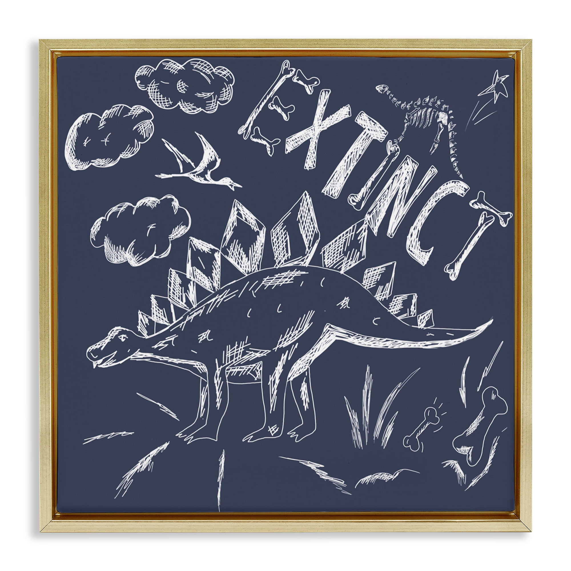 Sketchy Extinct Dinosaur Gold Framed Floater Canvas Wall Art, design by HUE and MI and Sangita