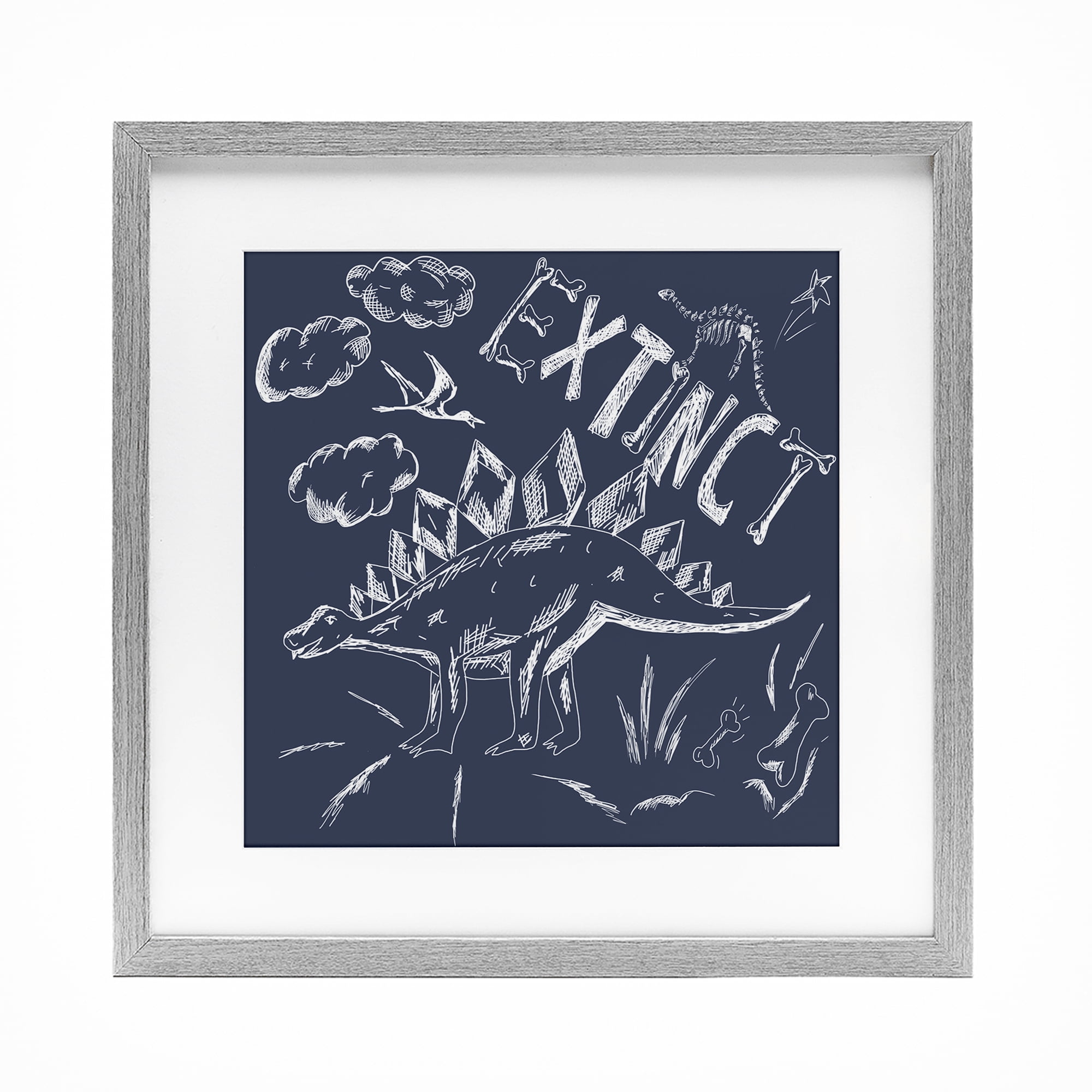 Sketchy Extinct Dinosaur Gray Framed Print Under Glass, design by HUE and MI and Sangita