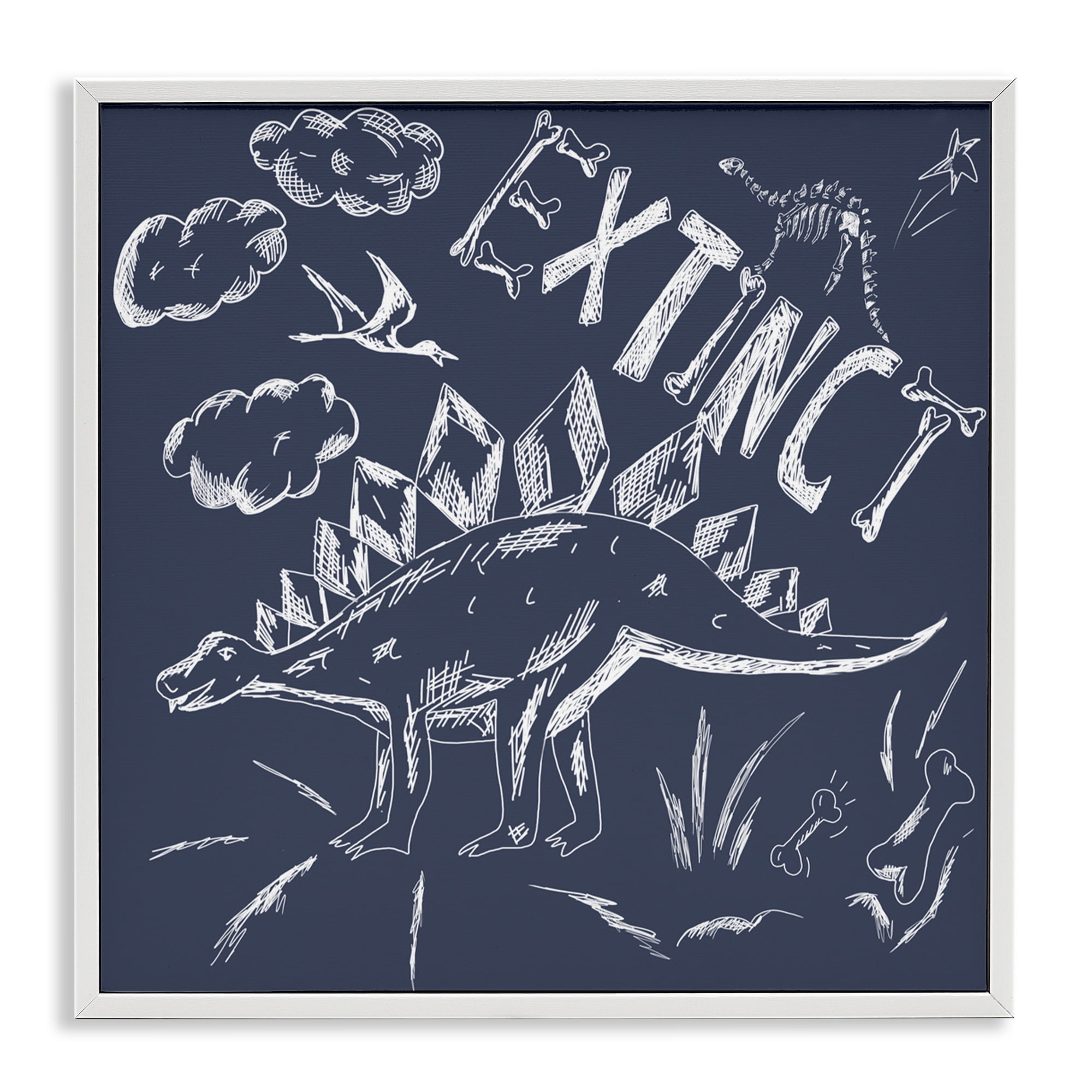 Sketchy Extinct Dinosaur White Framed Giclee Art, design by HUE and MI and Sangita