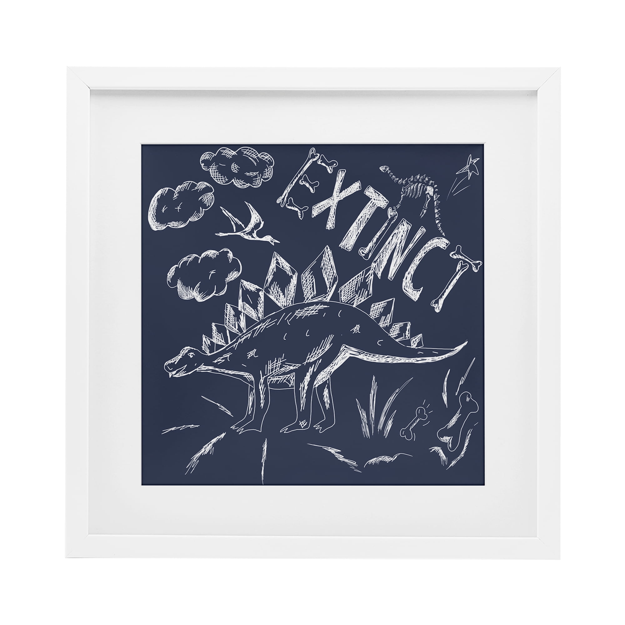 Sketchy Extinct Dinosaur White Framed Print Under Glass, design by HUE and MI and Sangita