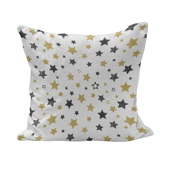 Sketchy Fluffy Throw Pillow Cushion Cover, Hand Drawn Star Pattern Cosmos Galaxy Theme Doodle Universe Art, Decorative Square Accent Pillow Case, 24" x 24", Yellow Black White, by Ambesonne