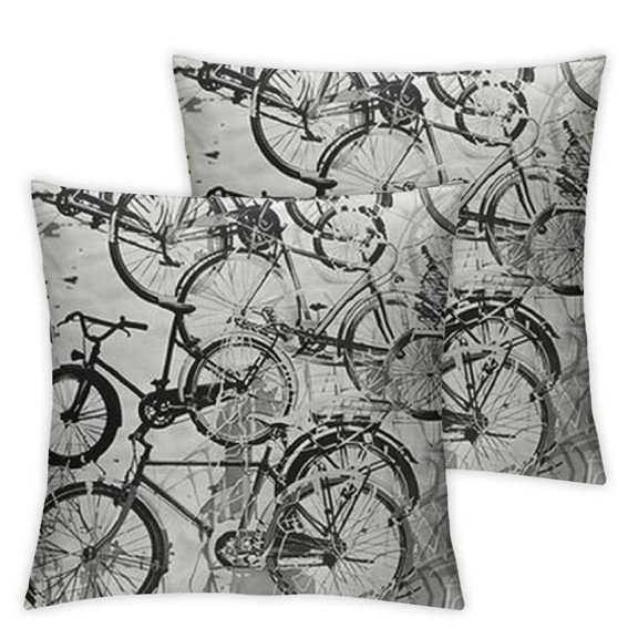 Sketchy Fluffy Throw Pillow Cushion Cover, Vintage Retro Bicycle Bike Hand Drawn Vector Abstract Design Image Art, Decorative Square Accent Pillow Case, Black and White
