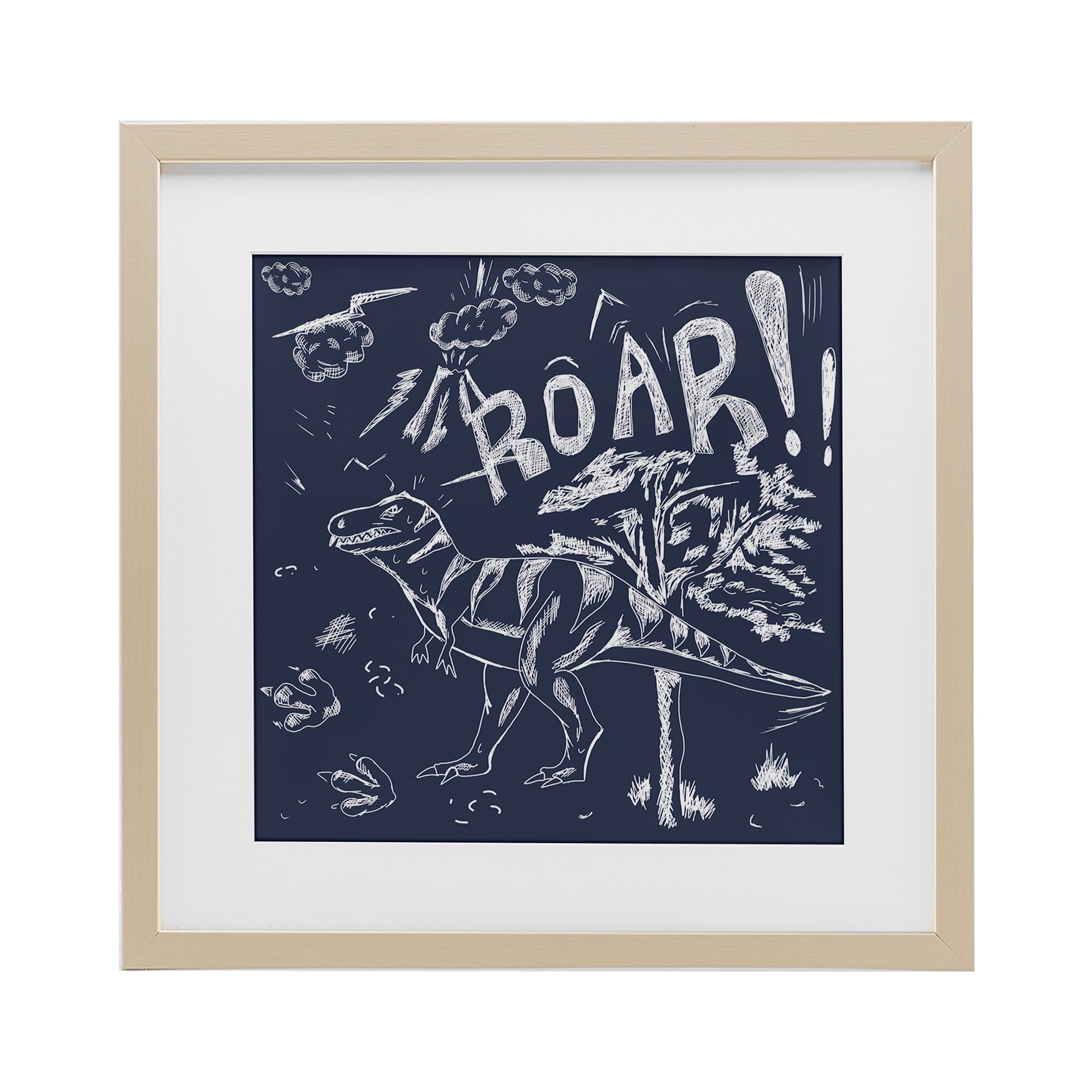 Sketchy Roar Dinosaur Birch Framed Print Under Glass, design by HUE and MI and Sangita