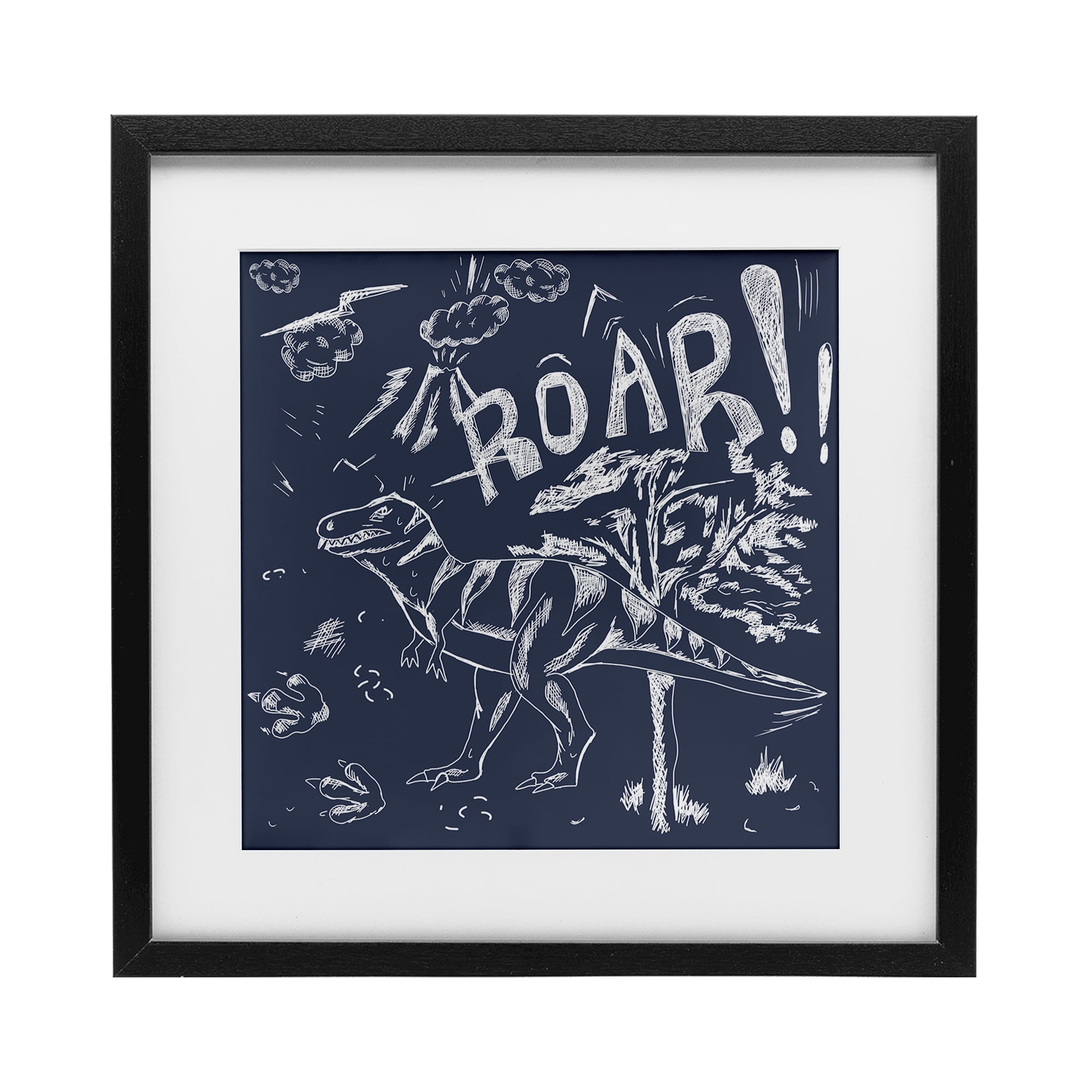 Sketchy Roar Dinosaur Black Framed Print Under Glass, design by HUE and MI and Sangita