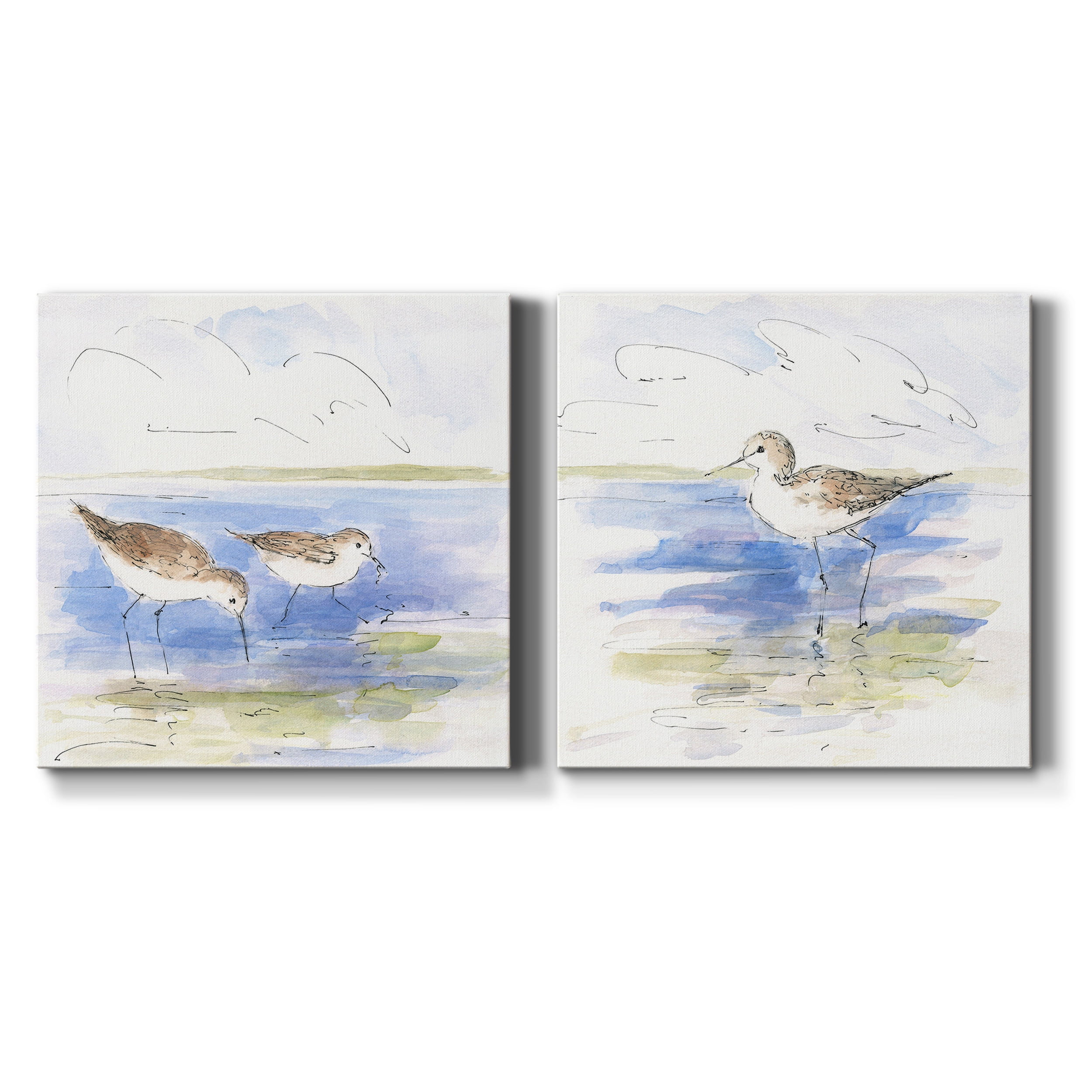 Sketchy Shore Birds I - Premium Gallery Wrapped Canvas - Ready to Hang Set of 2 - 32 x 32 Each