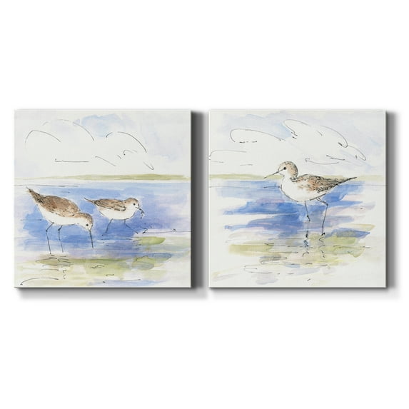Sketchy Shore Birds I - Premium Gallery Wrapped Canvas - Ready to Hang Set of 2 - 40 x 40 Each