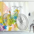thumbnail image 1 of Sketchy Shower Curtain, Hands Drawn Image of A Bicycle Abstract Colorful Pattern with Bow on a Bike Image, Fabric Bathroom Set with Hooks, 69W X 84L Inches Extra Long, Multicolor, by Ambesonne, 1 of 2