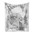thumbnail image 1 of Sketchy Soft Flannel Fleece Blanket, Aerial View of Valley with House and Winery Elements Italian Mediterranean Art, Cozy Plush for Indoor and Outdoor Use, 50" x 70", Pale Grey Black, by Ambesonne, 1 of 5