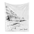 thumbnail image 1 of Sketchy Soft Flannel Fleece Blanket, View of Pine Forest by the Lake with Mountains in Rural Countryside Nature Scenery, Cozy Plush for Indoor and Outdoor Use, 50" x 70", Black White, by Ambesonne, 1 of 5