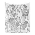thumbnail image 1 of Sketchy Soft Flannel Fleece Throw Blanket, Cartoon Design House Village with Stripes Hand Drawn Images Artwork Print, Cozy Plush for Indoor and Outdoor Use, 50" x 60", Black and White, by Ambesonne, 1 of 6