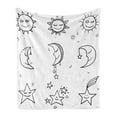 thumbnail image 1 of Sketchy Soft Flannel Fleece Throw Blanket, Hand Drawn Image of Sun Moon Stars Kids Nursery Room Art Print Image, Cozy Plush for Indoor and Outdoor Use, 50" x 60", Black and White, by Ambesonne, 1 of 5