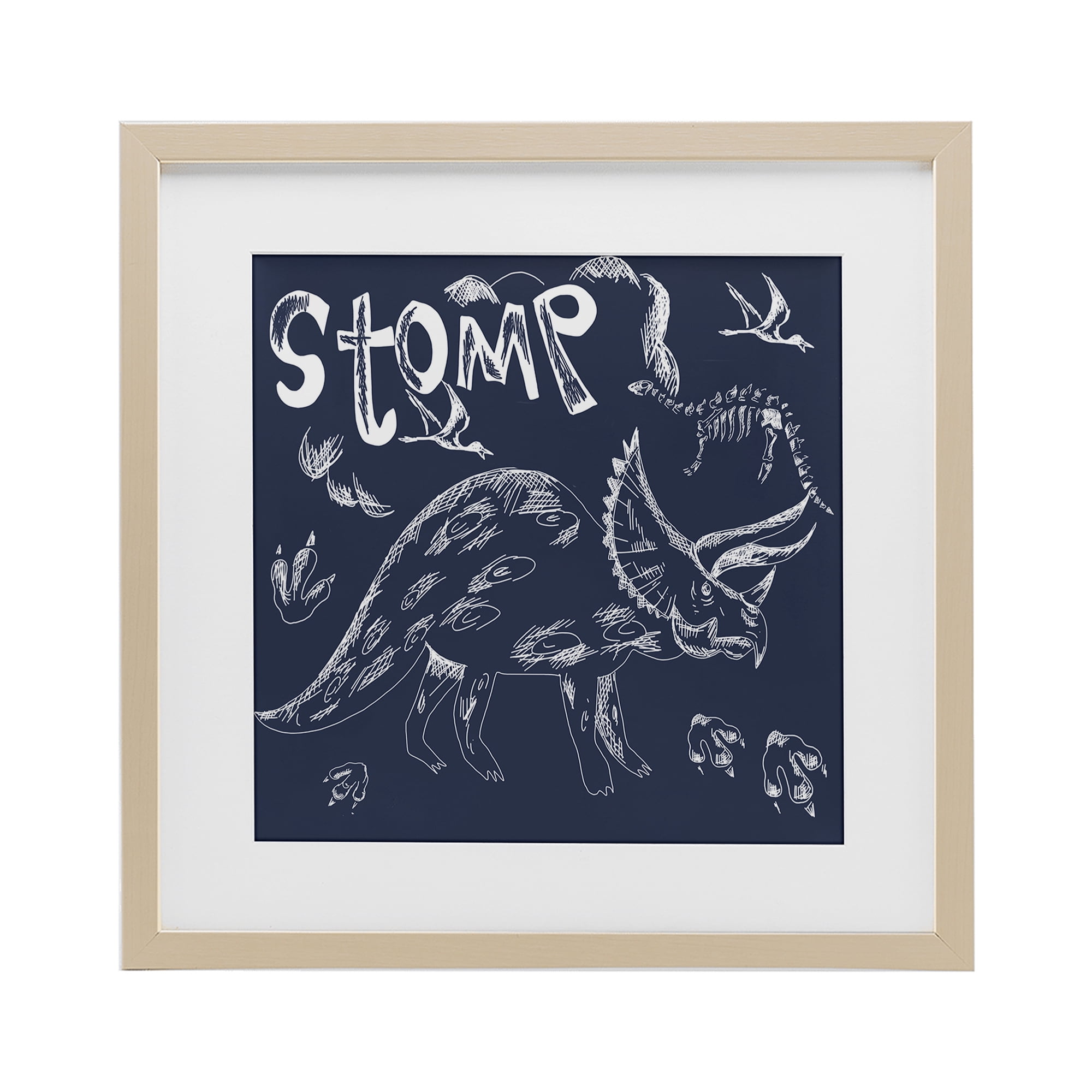 Sketchy Stomp Dinosaur Birch Framed Print Under Glass, design by HUE and MI and Sangita