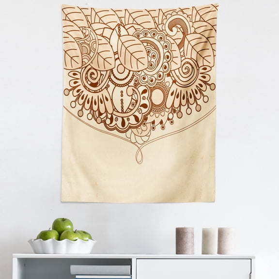 Sketchy Tapestry, Eastern Design with Floral Oriental Leaves Like Lines Details Art Print, Fabric Wall Hanging Decor for Bedroom Living Room Dorm, 5 Sizes, Brown, by Ambesonne