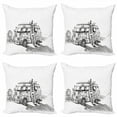 thumbnail image 1 of Sketchy Throw Pillow Cushion Case Pack of 4, Hot Summer Californian Surfing Vintage Car Sea Shore Beach Art, Modern Accent Double-Sided Print, 4 Sizes, Charcoal Grey White, by Ambesonne, 1 of 6