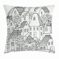 thumbnail image 1 of Sketchy Throw Pillow Cushion Cover, Cartoon Design House Village with Stripes Hand Drawn Images Artwork Print, Decorative Square Accent Pillow Case, 24 X 24 Inches, Black and White, by Ambesonne, 1 of 2