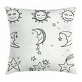 thumbnail image 1 of Sketchy Throw Pillow Cushion Cover, Hand Drawn Image of Sun Moon Stars Emoji Kids Nursery Room Art Print Image, Decorative Square Accent Pillow Case, 20 X 20 Inches, Black and White, by Ambesonne, 1 of 2