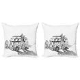 thumbnail image 1 of Sketchy Throw Pillow Cushion Cover Pack of 2, Hot Summer Californian Surfing Vintage Car Sea Shore Beach Art, Zippered Double-Side Digital Print, 4 Sizes, Charcoal Grey White, by Ambesonne, 1 of 2