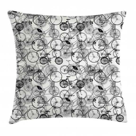 Sketchy Throw Pillow Cushion Cover, Vintage Retro Bicycle Bike Hand Drawn Vector Abstract Design Image Artwork, Decorative Square Accent Pillow Case, 24" X 24", Rainbow Colors, by Ambesonne